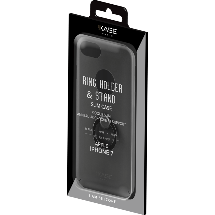 Coque Fine avec Anneau Accroche et Support pour Apple iPhone 7, Noir