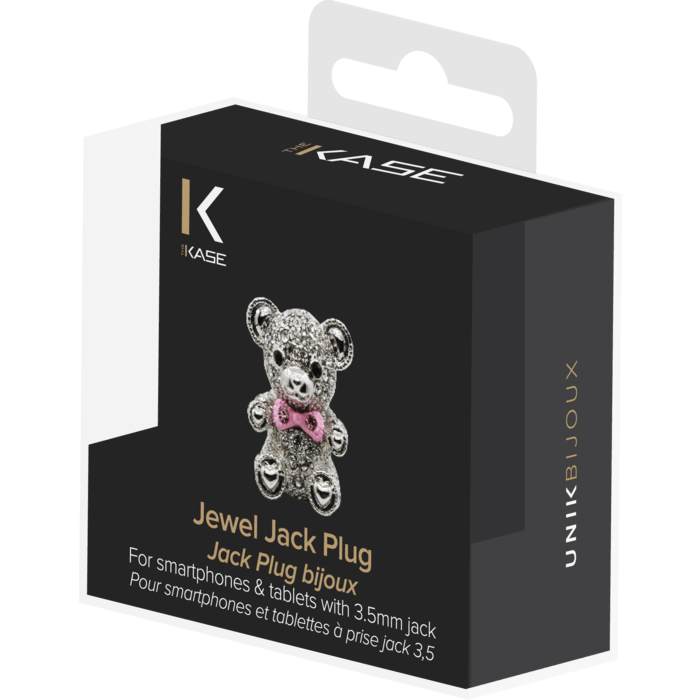 Jack Plug bijoux, Ourson avec n&oelig;ud en strass, Platine