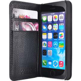 Case Genuine Leather Wallet Flip Case for Apple iPhone 5/5s/SE, Shrunken Black leather