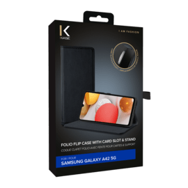 Coque clapet folio avec fente pour cartes & support pour Samsung Galaxy A42 5G , Noir