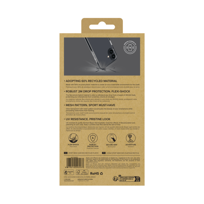 Coque Sport mesh pour 60% de plastique recycl&eacute; Apple iPhone 16, Noir