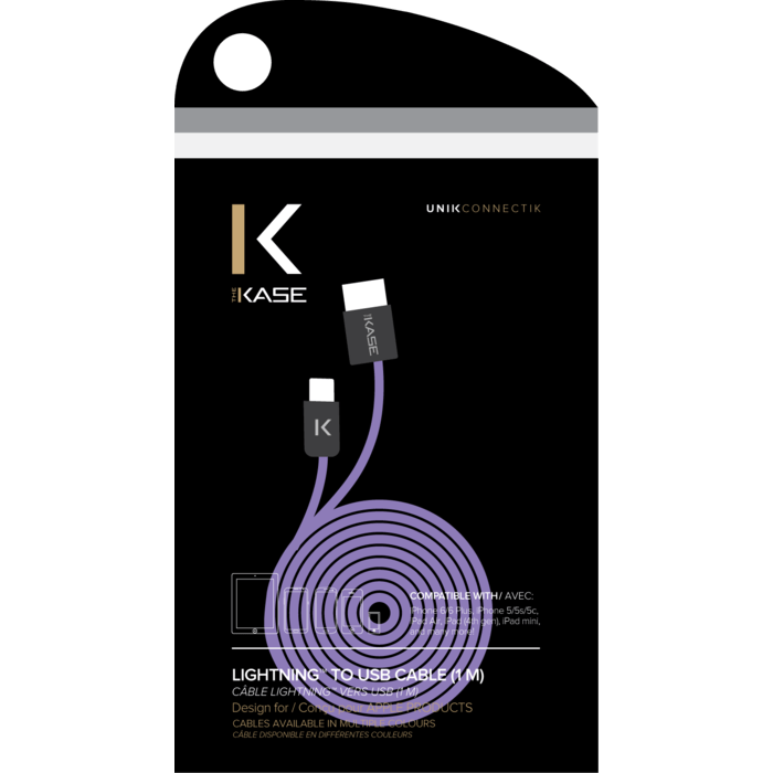 Câble Lightning Plat vers USB (1m), Violet Royal