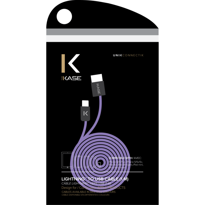 C&acirc;ble Lightning Plat vers USB (1m), Violet Royal