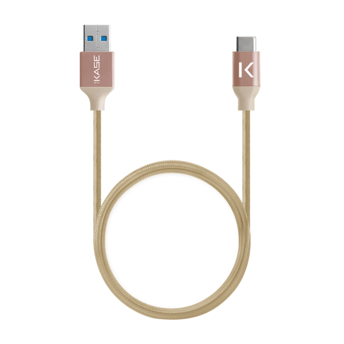 C&acirc;ble USB 3.2 Gen 2 charge rapide USB-C vers USB-A m&eacute;tallis&eacute; tress&eacute; Charge/sync (1M), Or
