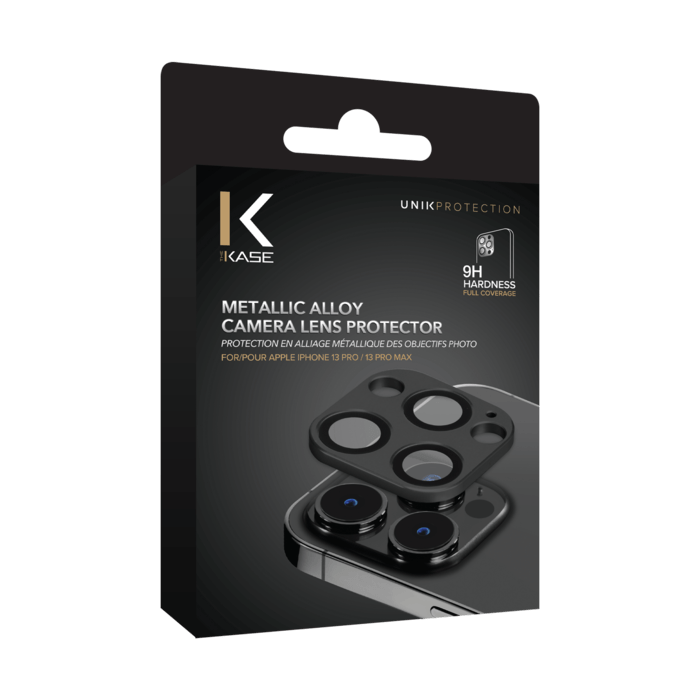 Protection en alliage m&eacute;tallique des objectifs photo pour Apple iPhone 13 Pro/13 Pro Max, Noir Onyx