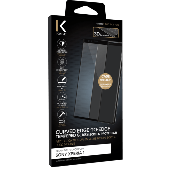 Protection d'écran en verre trempé Bord à Bord Incurvé pour Sony Xperia 1, Noir