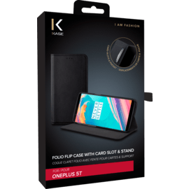 Coque clapet folio avec fente pour cartes & support pour OnePlus 5T, Noir
