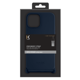 Coque en gel de silicone doux en bandouli&egrave;re pour Apple iPhone 12 Pro Max, Bleu Oxford