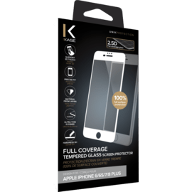 Protection d'écran en verre trempé (100% de surface couverte) pour Apple iPhone 6 Plus/6s Plus/7 Plus/8 Plus, Blanc