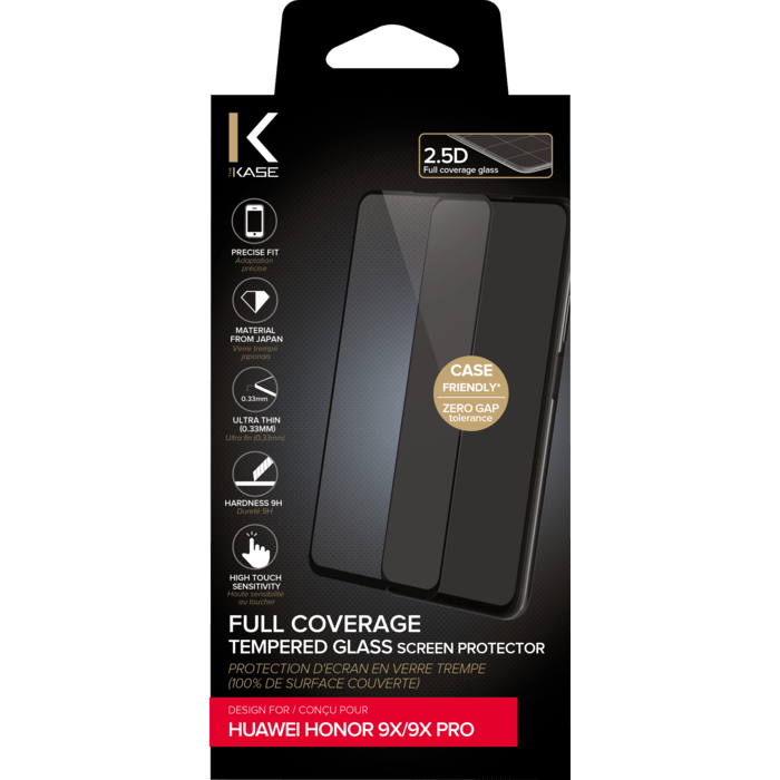 Full Coverage Tempered Glass Screen Protector for Huawei Honor 9X / 9X Pro, Black