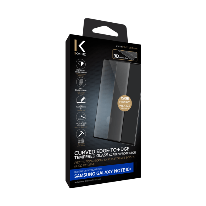 Protection d'&eacute;cran en verre tremp&eacute; Bord &agrave; Bord Incurv&eacute; pour Samsung Galaxy Note10+, Noir