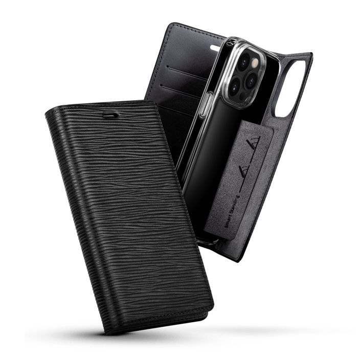 Diarycase 2.0 Coque clapet en cuir véritable avec support aimanté pour Apple iPhone 14 Pro, Minuit Noir