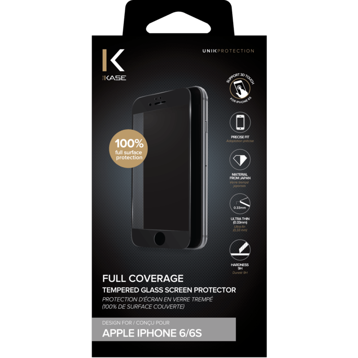 Protection d'&eacute;cran en verre tremp&eacute; (100% de surface couverte) pour iPhone 6/6s, Noir