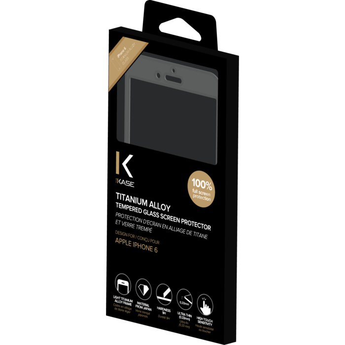 Protection d'écran en Alliage de Titane et verre trempé pour Apple iPhone 6/6s, Gris sidéral