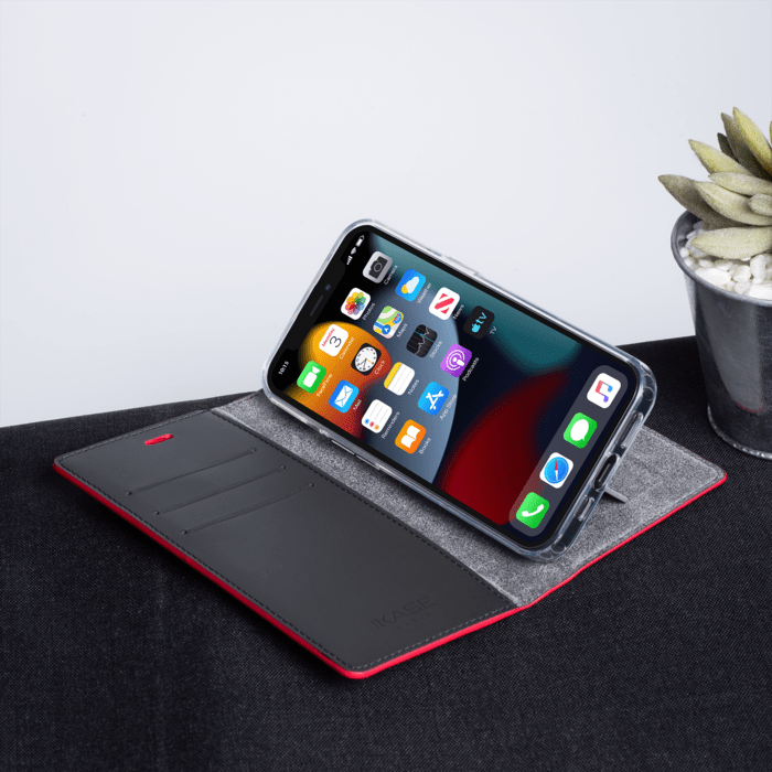 Diarycase 2.0 Coque clapet en cuir v&eacute;ritable avec support aimant&eacute; pour Apple iPhone 13 Pro, Rouge Bordeaux