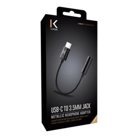 Adaptateur m&eacute;tallique avec prise Jack pour casque USB-C vers 3,5 mm, Noir
