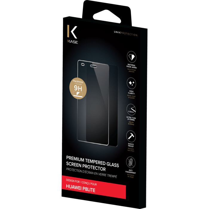 Protection d'&eacute;cran premium en verre tremp&eacute; pour Huawei P8lite, Transparent