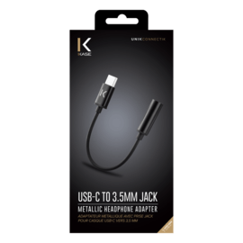 Adaptateur m&eacute;tallique avec prise Jack pour casque USB-C vers 3,5 mm, Noir