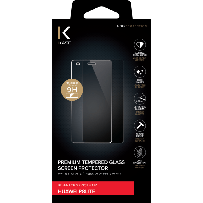 Protection d'&eacute;cran premium en verre tremp&eacute; pour Huawei P8lite, Transparent