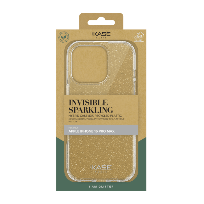 Coque hybride &eacute;tincelante invisible GEN 2.0 83% de plastique recycl&eacute; pour Apple iPhone 16 Pro Max, Transparente