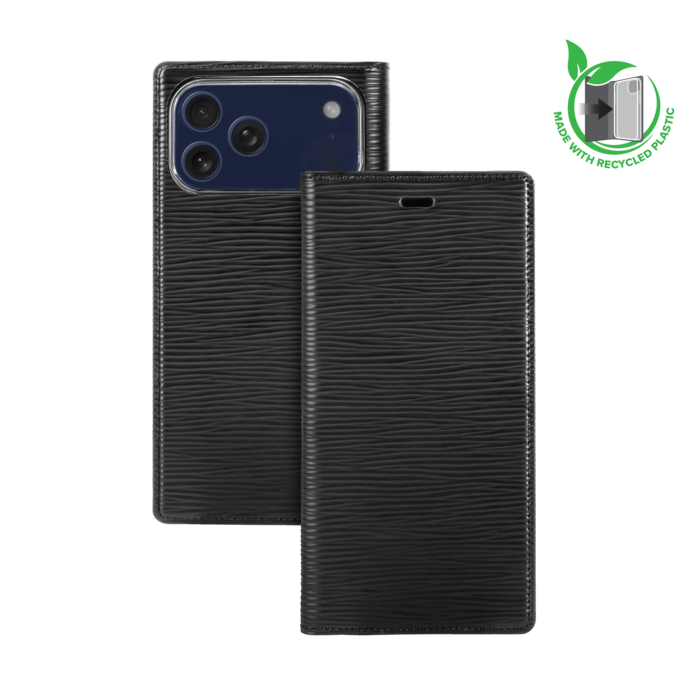 Diarycase 2.0 Coque clapet en cuir v&eacute;ritable avec support aimant&eacute; et fabriqu&eacute; avec un &eacute;tui en plastique recycl&eacute; pour Apple iPhone 17 Pro, Noir Minuit