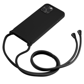 Coque en gel de silicone doux en bandouli&egrave;re pour Apple iPhone 12 Pro Max, Noir satin