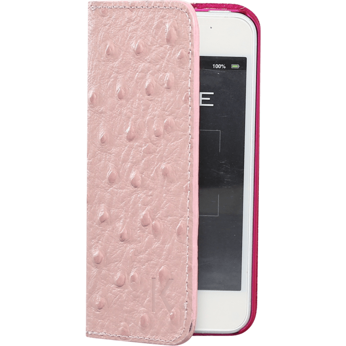 Coque Clapet avec miroir pour Apple iPhone 5/5s/SE, cuir Autruche Rose