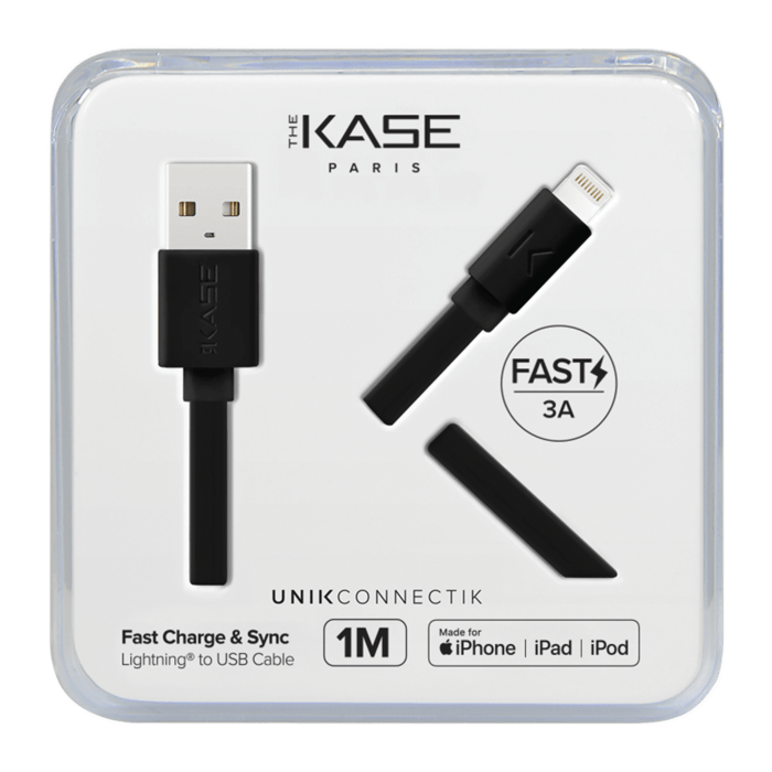 C&acirc;ble Lightning certifi&eacute; MFi Apple Charge Speed 3A charge/ sync (1M), Noir de jais