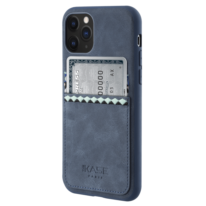 Coque slim Bohème avec fente pour carte de crédit pour Apple iPhone 11 Pro, Bleu persan