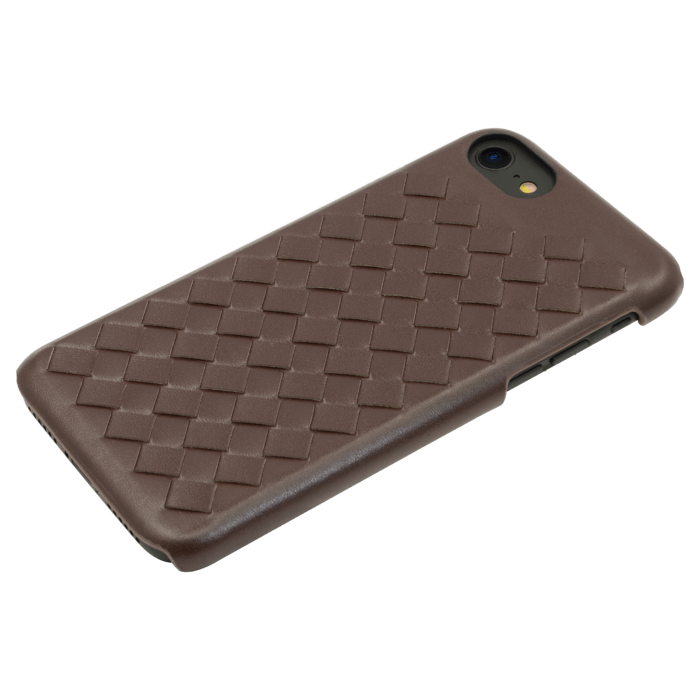 Coque en cuir v&eacute;ritable Treccia pour Apple iPhone 6/6s/7/8/SE 2020, Marron