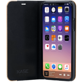 Etui &agrave; rabat pour Apple iPhone X / XS, marron et cerisier naturel