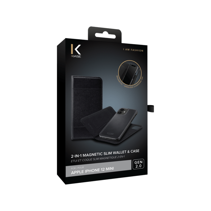 &Eacute;tui et Coque slim magn&eacute;tique 2-en-1 GEN 2.0 pour Apple iPhone 12 mini, Noir
