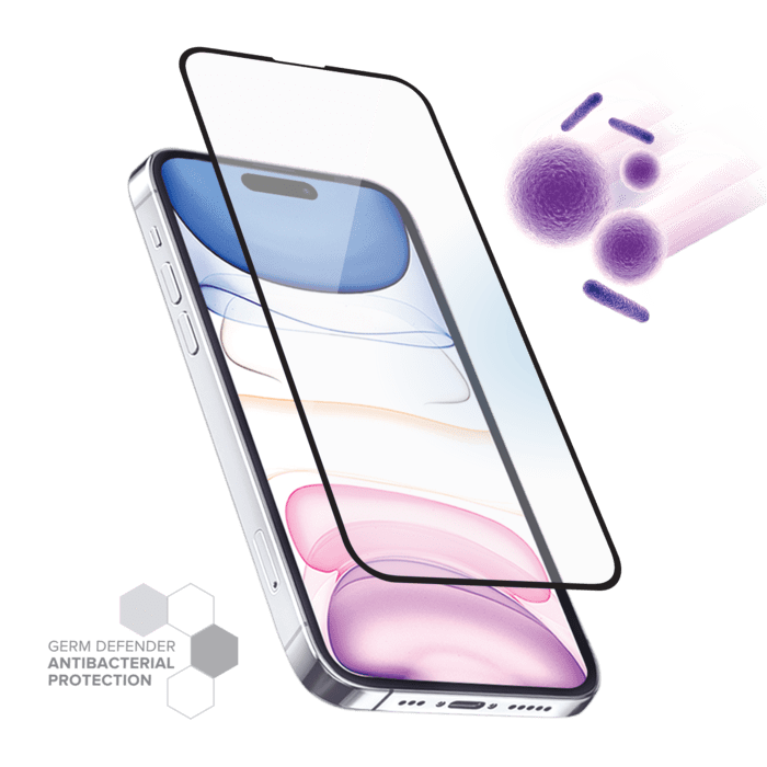 Protection d&rsquo;&eacute;cran antibact&eacute;rienne en verre tremp&eacute; ultra-r&eacute;sistant (100% de surface couverte) pour Apple iPhone 14 Pro Max, Noir