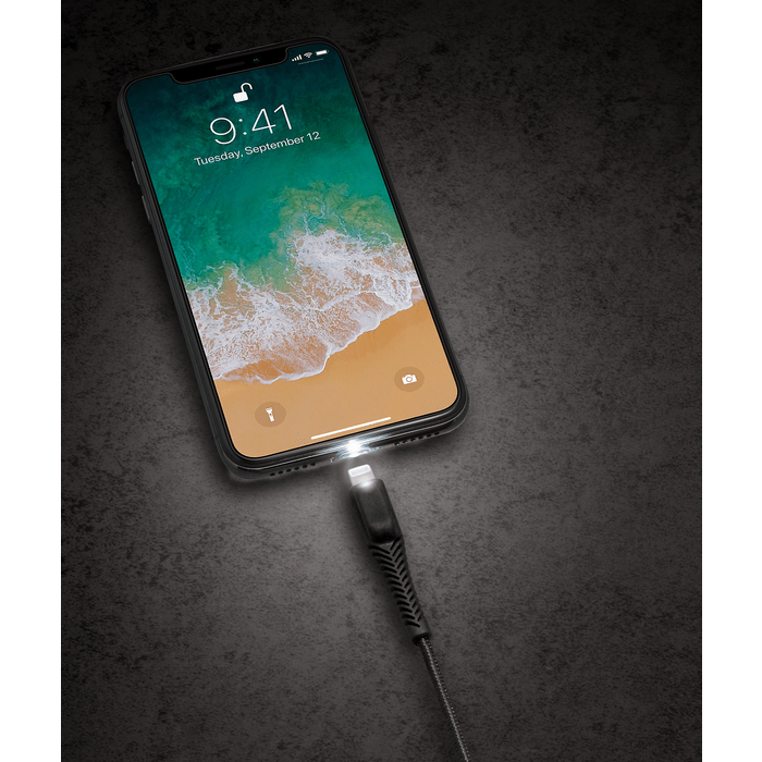 Câble Lightning® certifié MFI Apple vers USB tressé en nylon avec lampe Charge/Sync (1M), Noir