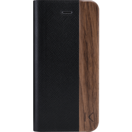 Case Flip case for Apple iPhone 5/5s/SE, Black Saffiano & Natural Walnut Wood