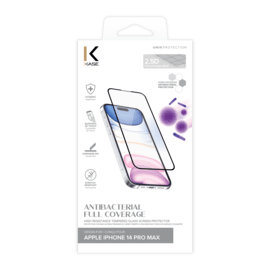 Protection d&rsquo;&eacute;cran antibact&eacute;rienne en verre tremp&eacute; ultra-r&eacute;sistant (100% de surface couverte) pour Apple iPhone 14 Pro Max, Noir