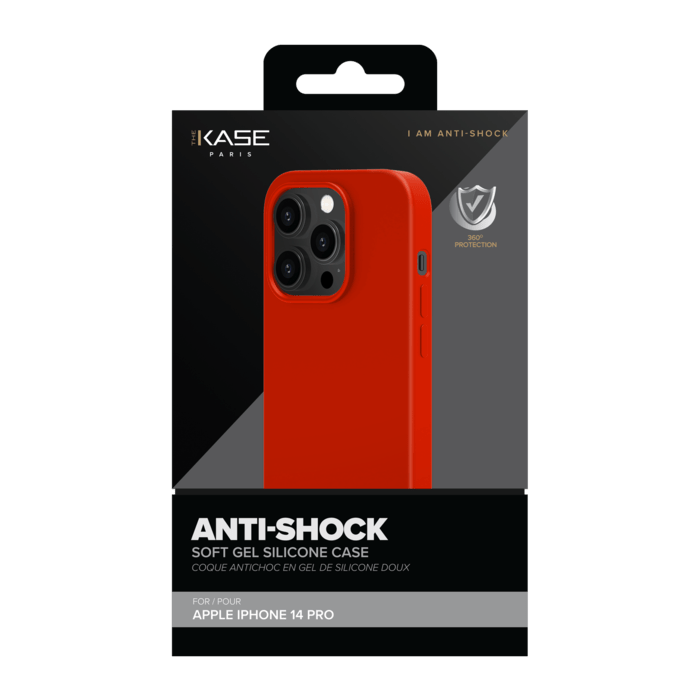 Coque antichoc en gel de silicone doux pour Apple iPhone 14 Pro, Rouge Ardent
