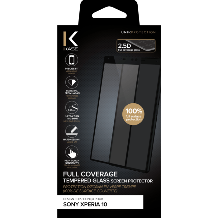 Protection d'écran en verre trempé (100% de surface couverte) pour Sony Xperia 10, Noir