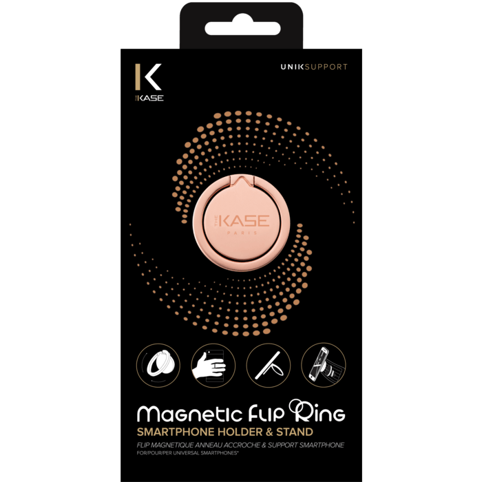 Flip magn&eacute;tique anneau accroche & support smartphone, Or rose