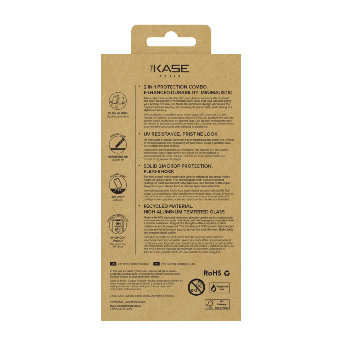 Pack combin&eacute; 2 en 1 (Coque hybride invisible, &Eacute;cran en verre tremp&eacute; de qualit&eacute; sup&eacute;rieure) pour Apple iPhone 16e/17e, Transparente