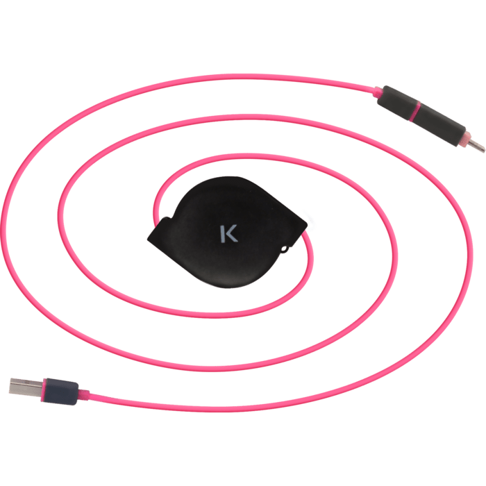 Câble rétractable 2-en-1 Lightning & Micro USB, Rose