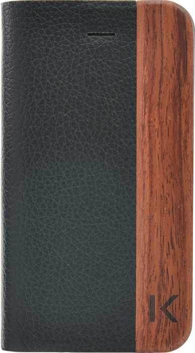 Coque clapet pour Apple iPhone 4/4S, bois rose et litchi faux cuir noir