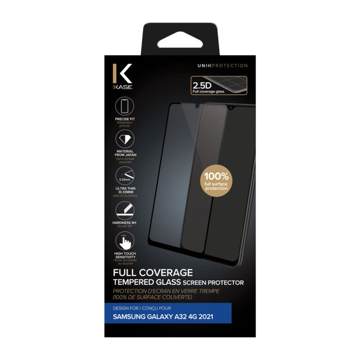 Full Coverage Tempered Glass Screen Protector for Samsung Galaxy A32 4G 2021, Black