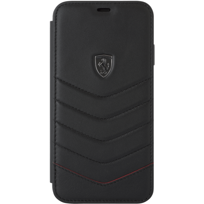 Ferrari Coque clapet en cuir v&eacute;ritable matelass&eacute; pour Apple iPhone XS Max, Noir