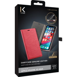 Diarycase 2.0 Coque clapet en cuir v&eacute;ritable avec support aimant&eacute; pour Apple iPhone XS Max, Rouge Bordeaux