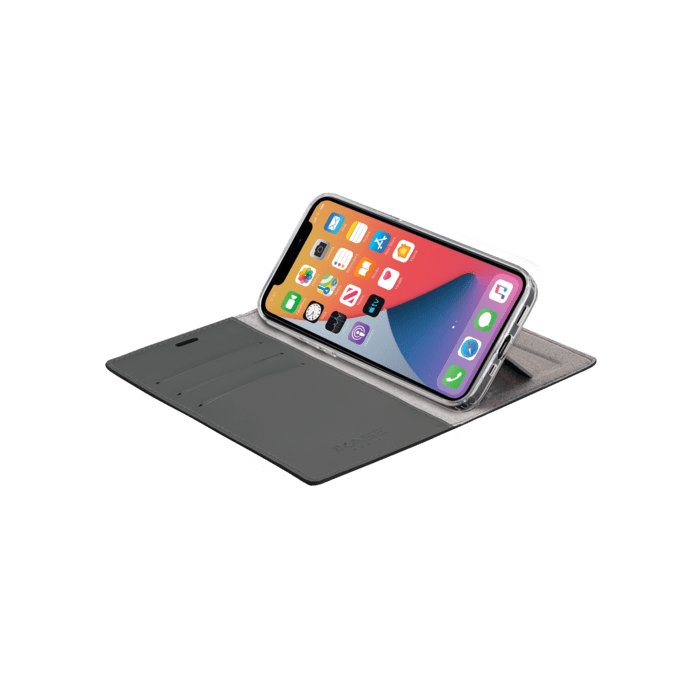 Diarycase 2.0 Coque clapet en cuir v&eacute;ritable avec support aimant&eacute; pour Apple iPhone 12 mini, Noir Minuit