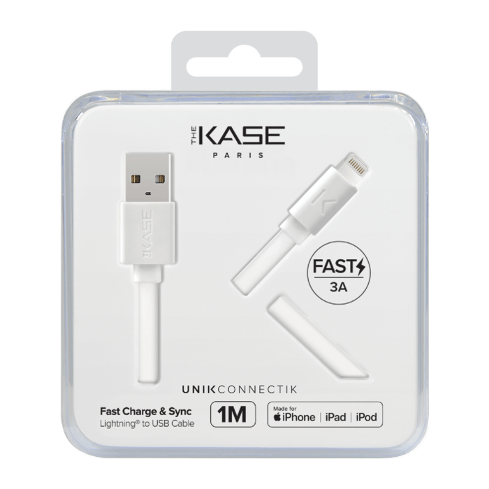 C&acirc;ble Lightning certifi&eacute; MFi Apple Charge Speed 3A charge/ sync (1M), Blanc Lumineux