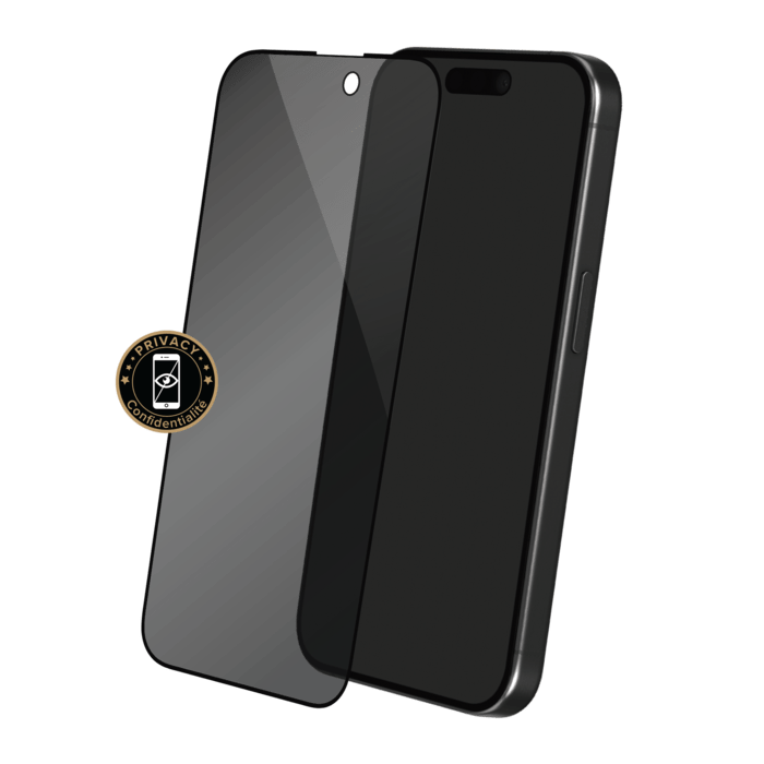 Protection d'écran Privée en verre trempé (100% de surface couverte) pour Apple iPhone 15 Pro Max, Noir