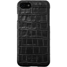 Coque en Cuir V&eacute;ritable avec un motif en Crocodile pour Apple iPhone 7, Noir