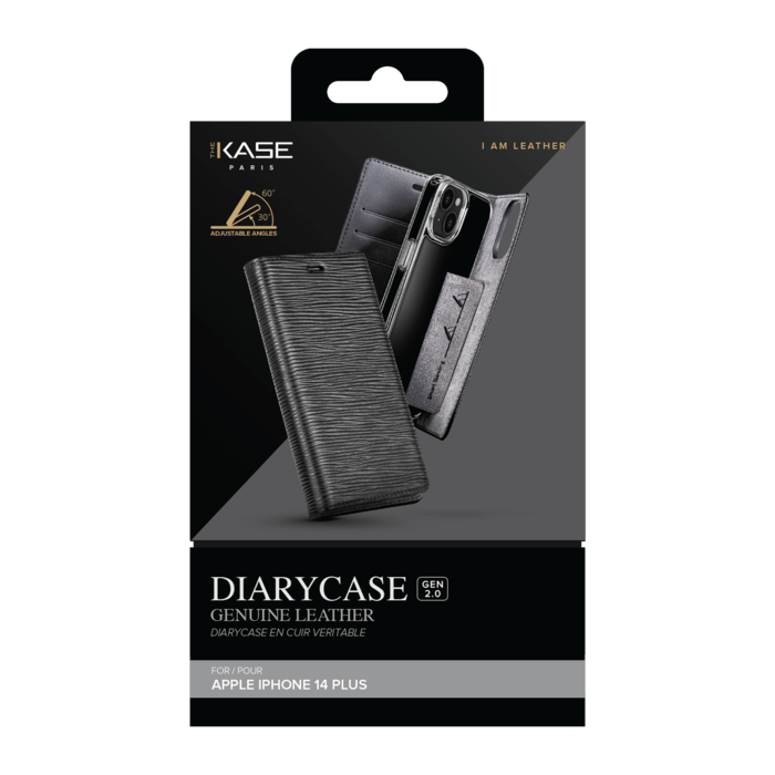 Diarycase 2.0 Coque clapet en cuir véritable avec support aimanté pour Apple  iPhone 14 Plus, Noir Minuit